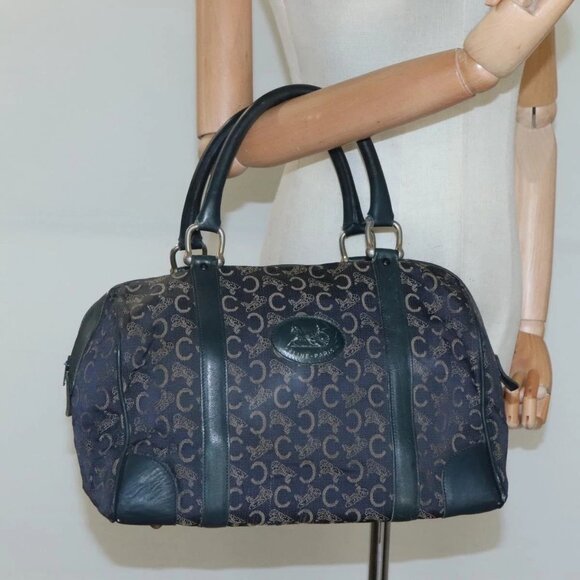 CELINE C Sulky Hand Bag Canvas Navy Gold Auth - Picture 12 of 14